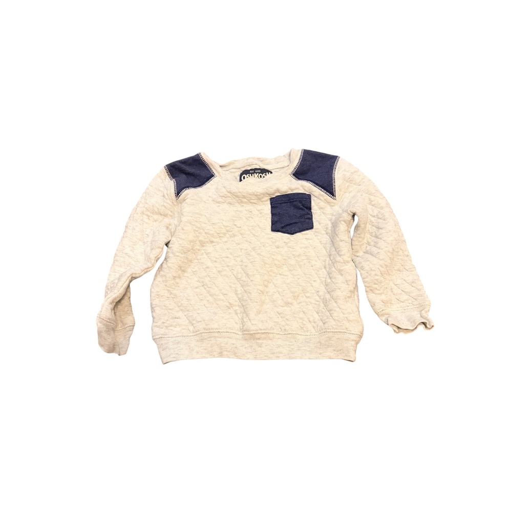 OshKosh Bgosh Toddler Boys Quilted Sweatshirt Heather Gray Navy Blue 2T
